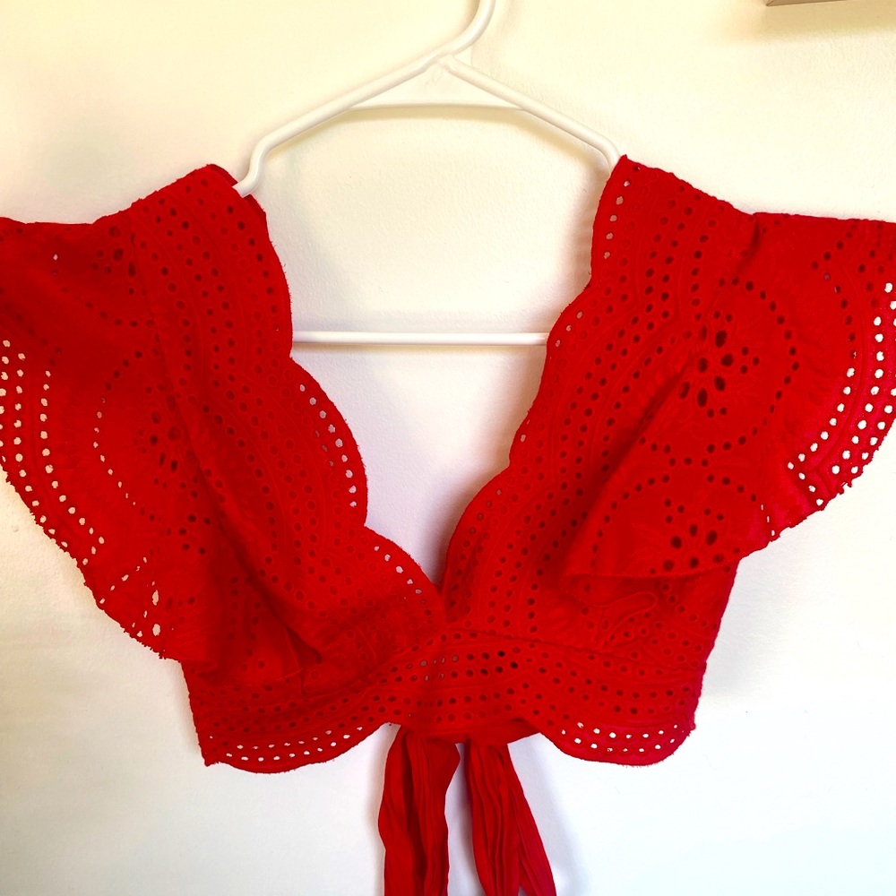 Red Ruffle Shoulder Top